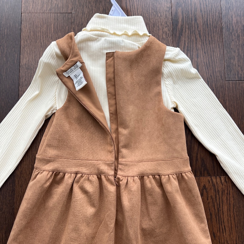 Rachel Zoe Girls Dress Set Faux Suede Tan Jumper With Cream Turtleneck - Picture 6 of 6